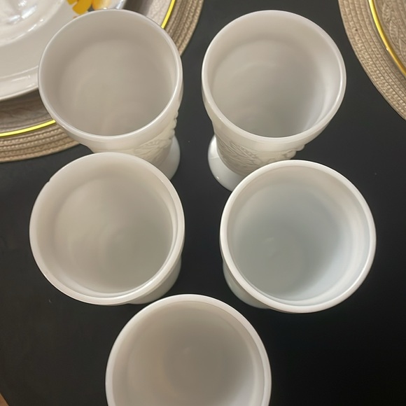 Footed Milk Glass Grapevine Goblets - Picture 2 of 12